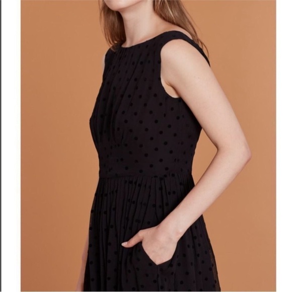 Emily & Fin Abigail Black Velvet Polka Dot Fit & Flare Dress Size S Pockets - Picture 15 of 15